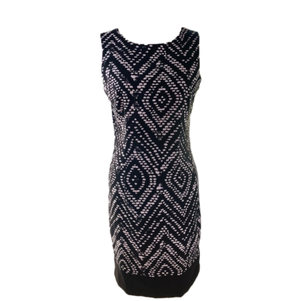 Mario Serrani Black & White Scoop Neck MIDI Dress SZ 6 EUC